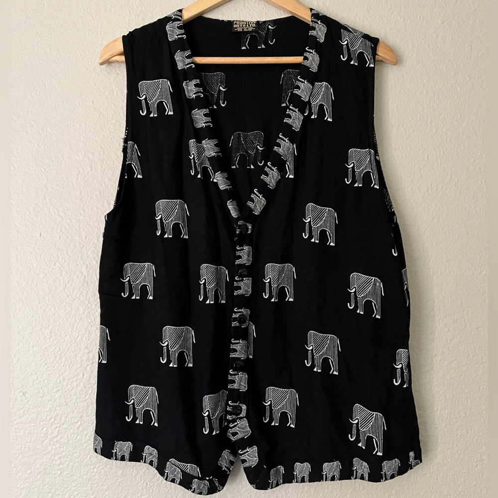 Primitive Arts Ltd. Elephant Full Button Front Vest Vintage Lightweight